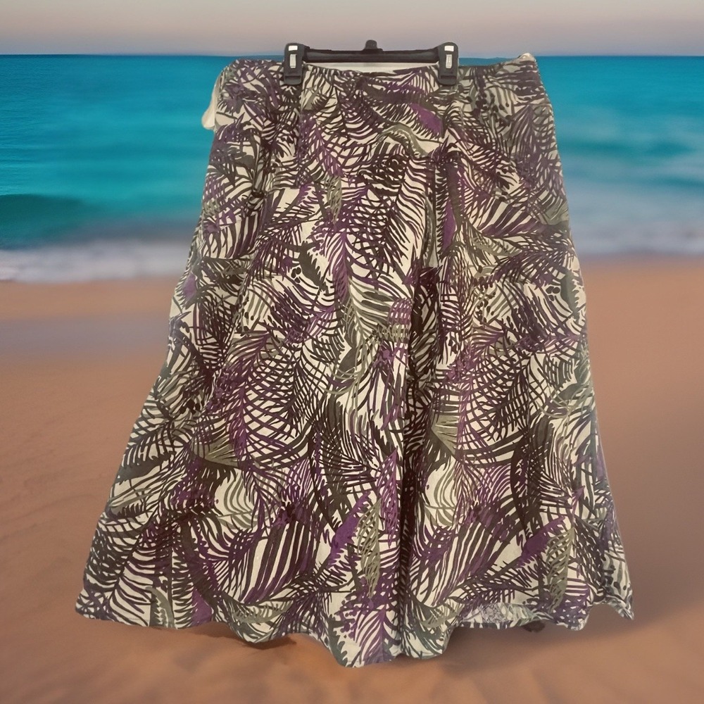 Charter Club Skirt Womens 16W Multicolor Linen Tropical Floral A-Line Midi Lined